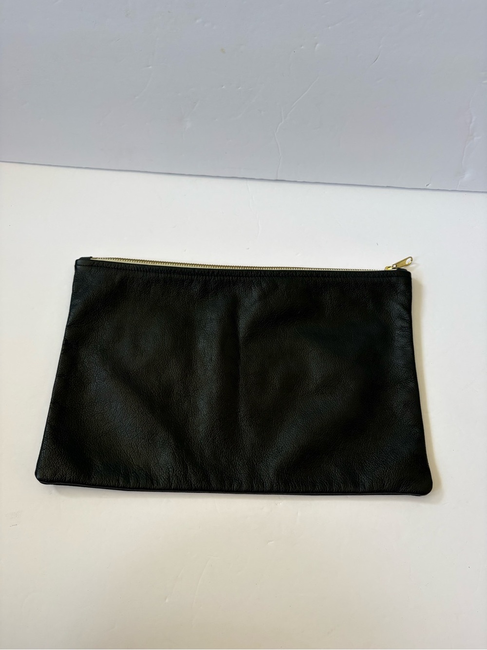 American Apparel Leather Black Pouch Bag Clutch Top Zip Closure Minimalist USA